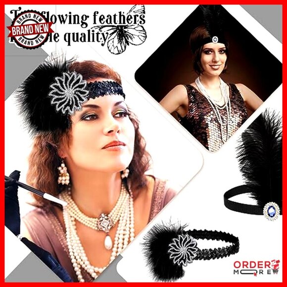 24 Pcs 1920s Flapper Headbands Feather Hair Accessories Party Costume Decor main image 6
